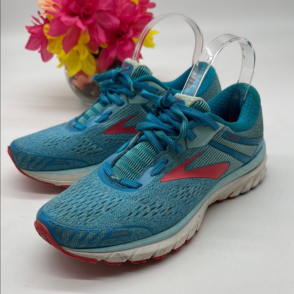 Brooks Adrenaline GTS 18 Blue and Red Athletic Running Shoes Size 8